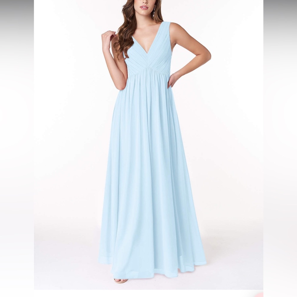 Azazie “Ranvie” sky blue chiffon bridesmaid dress. Size A14. Never worn